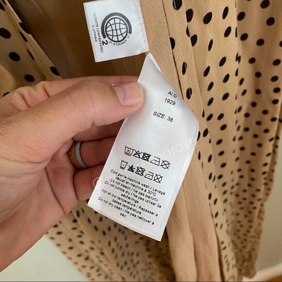 NWT GANNI Tan Black Polka Dot Wrap Maxi Dress 38 M - Picture 13 of 16